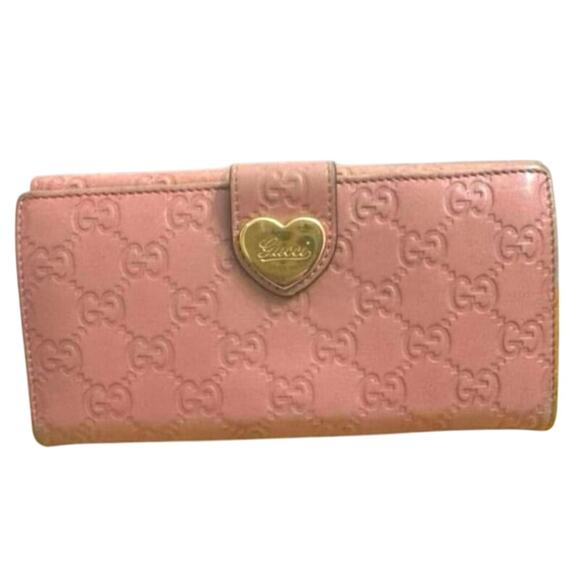 Gucci Guccissima Continental Wallet Dusty Rose Pink Heart - Picture 1 of 7